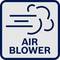 'Sign with symbol for air blower, showing air streams. Text: "Air Blower".'