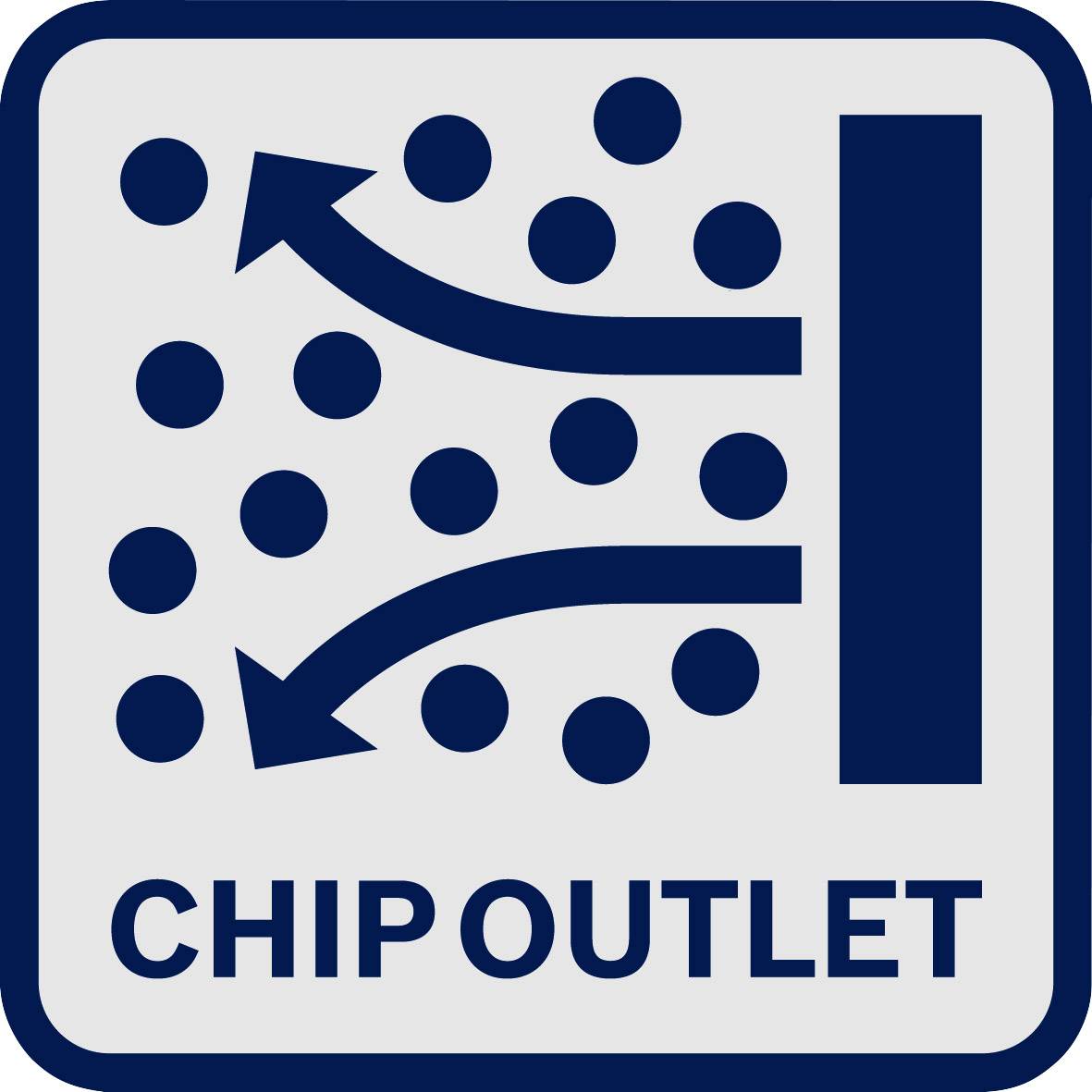 A symbol shows two arrows passing through points, with the inscription 'Chip Outlet', indicating a chip outlet.