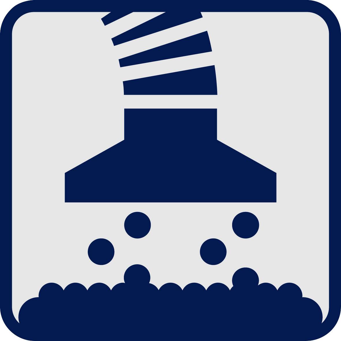 A symbol of a functional kitchen shows an extractor hood with rising steam.