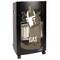 Black gas heater on wheels with a visible gas cylinder and large padlock symbol. Text: 'GAS'.
