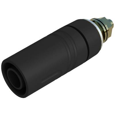 Black electric plug with metal threading and insulation, suitable for industrial applications.