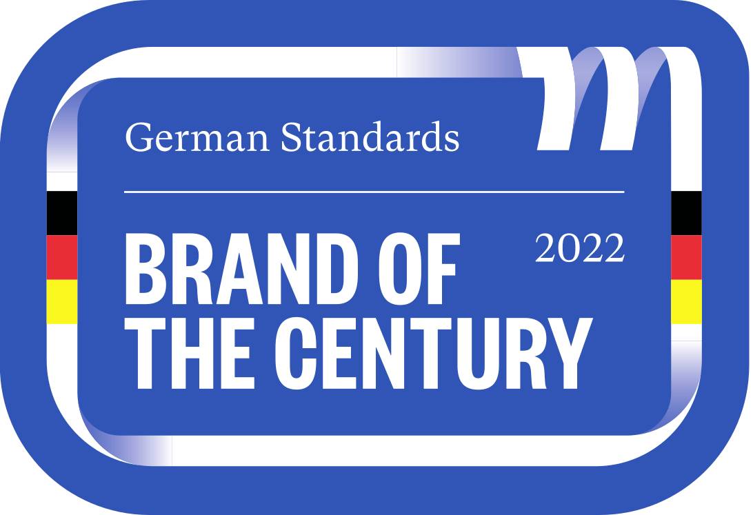 Badges with the inscription 'Brand of the Century 2022' and German colours. Symbol for an award recognising German quality standards.