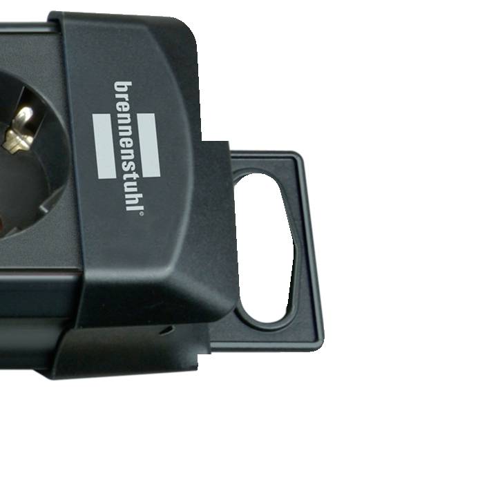 Black Brennenstuhl socket with integrated protective cover and handle, suitable for robust use outdoors or on construction sites.