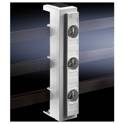 'Grey plastic enclosure with three round openings on a dark background, suitable for electrical installations.'