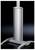 A silver, vertical metal casing with a curved base set against a dark background.