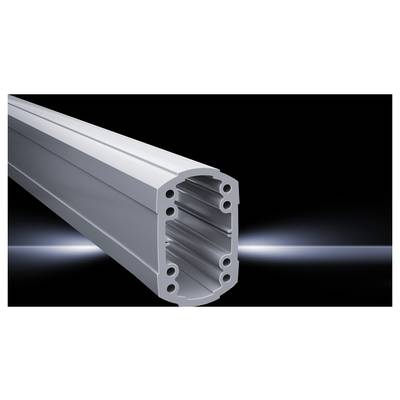 'Aluminium profile with an elliptical cross-section on a black background, used for modular construction and mechanical engineering.'