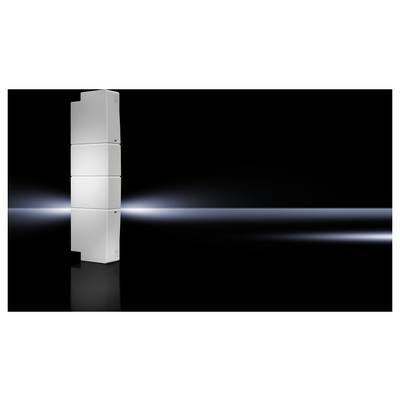 White, modernly designed, turret-shaped speakers against a dark, gleaming background. Illuminated outlines accentuate the design.