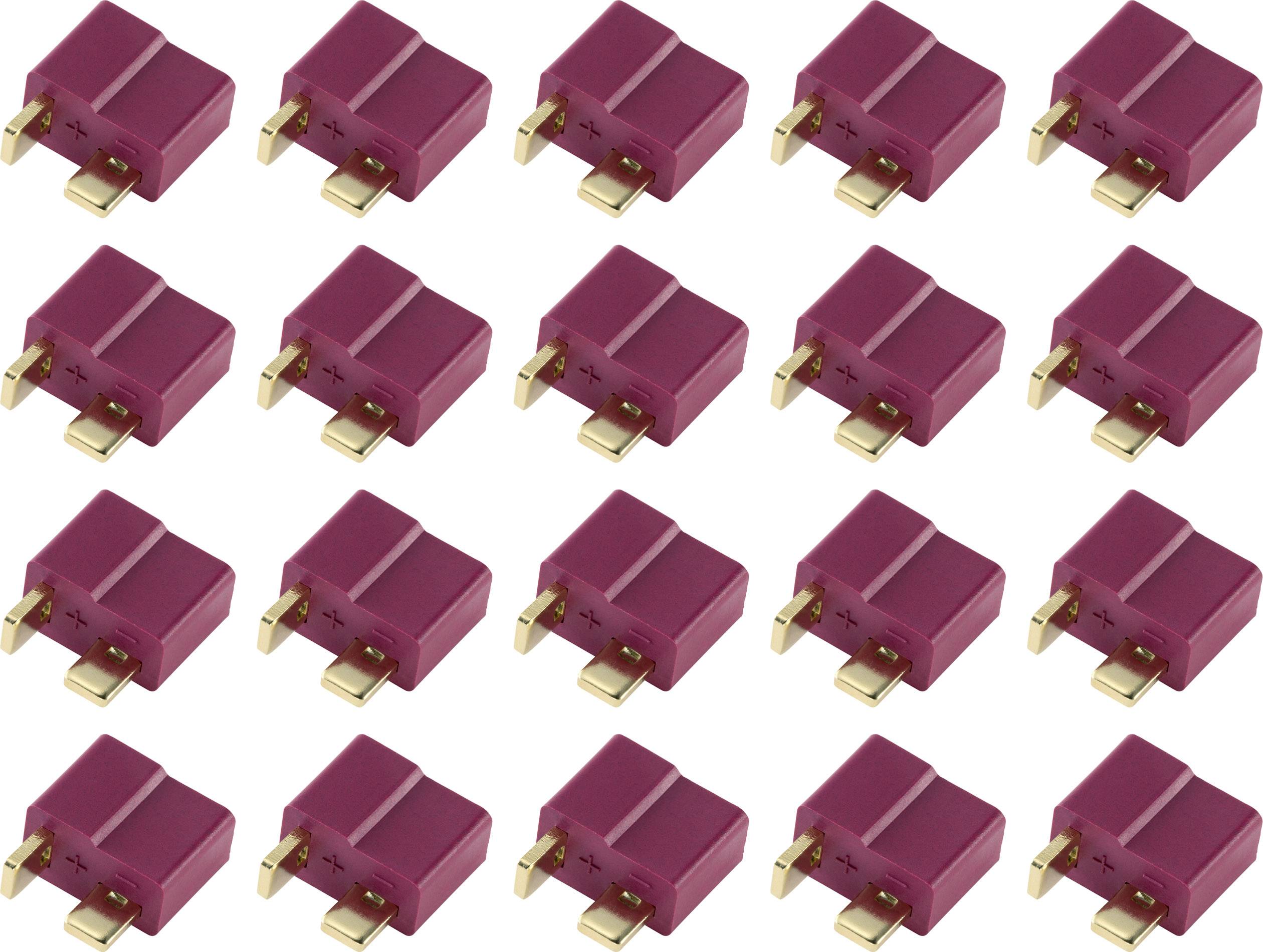 Several red connectors with golden contacts, evenly arranged in a grid.