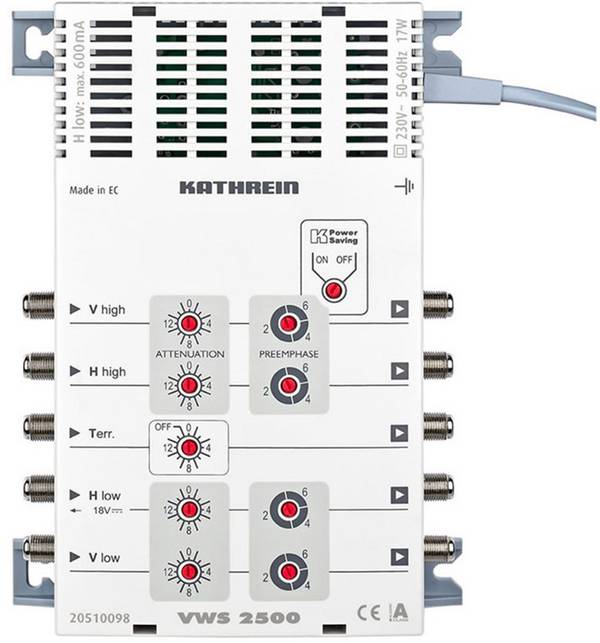 Kathrein VWS 2500 SAT multiswitch Inputs (multiswitches): 5 (4 SAT/1 terrestrial) No. of participants: 5