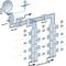 'Satellite distribution system with dish, distributor, amplifier and sockets. Diagram shows signal flow through various components.'