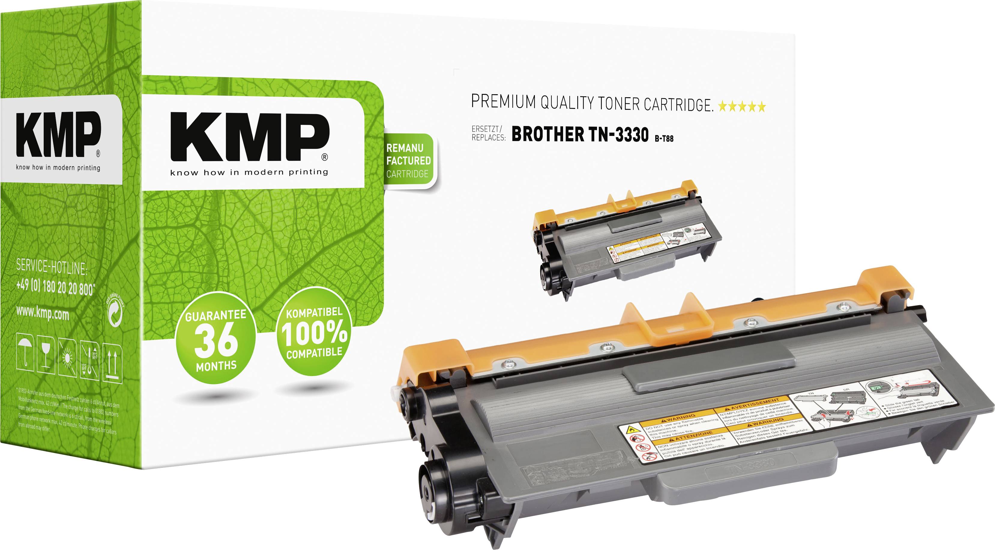 KMP Toner replaced Brother TN-3330, TN3330 Compatible Black 3000 Sides B-T88 1258,0000