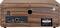 Back of a wooden radio with antenna, power switch, LAN port, USB, AUX in/out and power connection. Model: 'IMPERIAL DABMAN i200'.