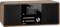 A retro digital radio with a wooden casing and black front. It displays a digital display reading 'Star Sat Radio' with controls underneath.