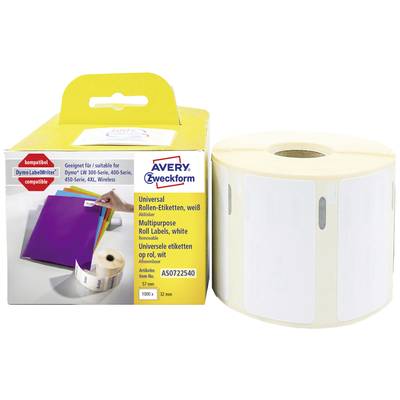 Avery-Zweckform Label roll 57 x 32 mm Paper White 1000 pc(s) Removable AS0722540 All-purpose labels