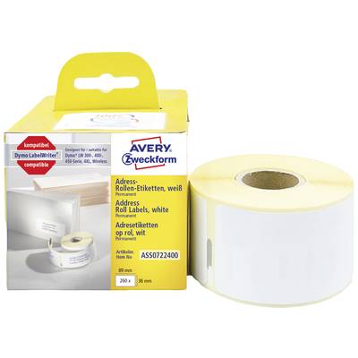 Avery-Zweckform Label roll 89 x 36 mm Paper White 260 pc(s) Permanent adhesive ASS0722400 Address labels