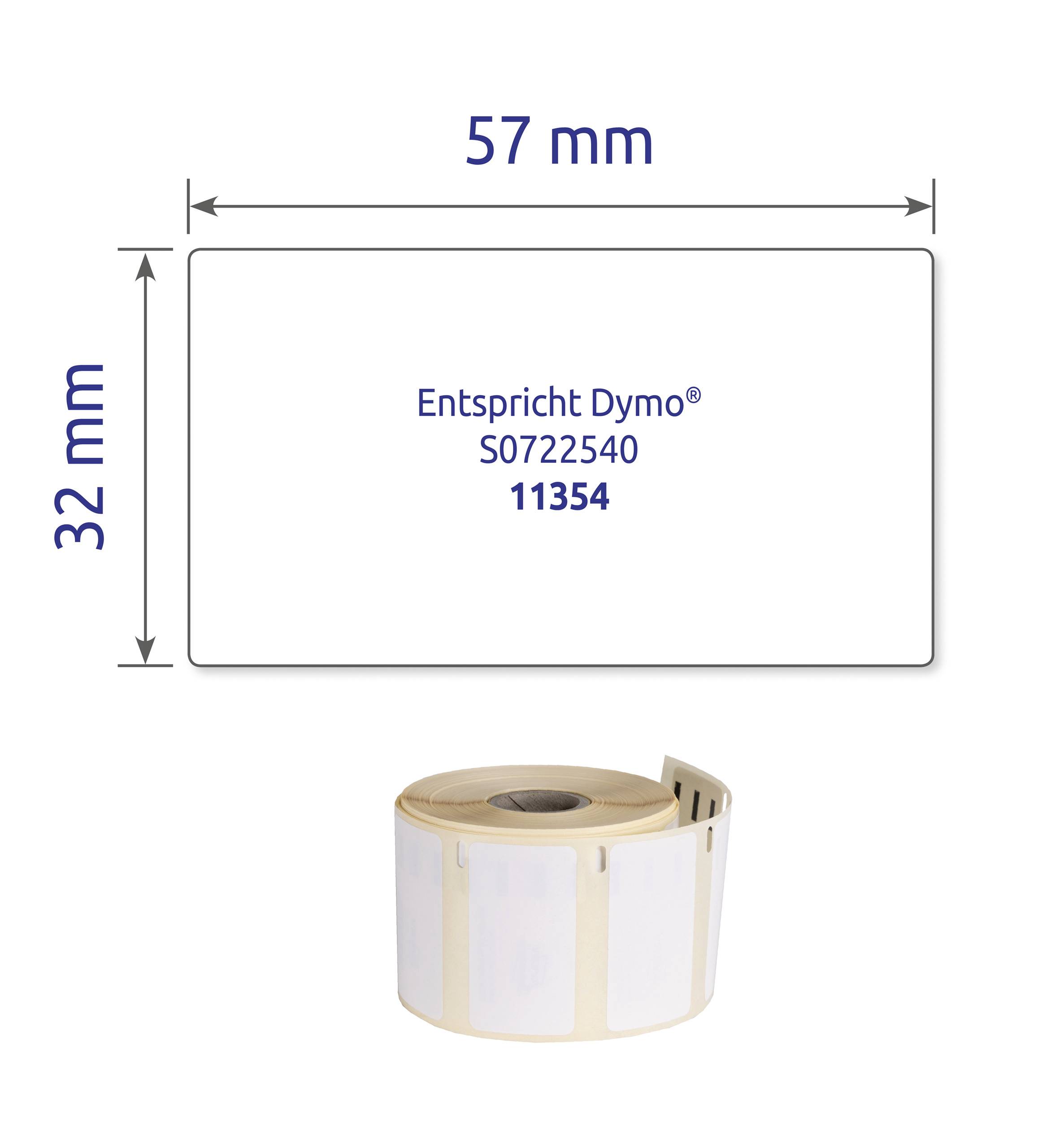 Label roll with white rectangular labels, 57 mm x 32 mm, compatible with Dymo, item number S0722540, 11354.