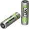 Two AA batteries with 'solar max e' labelling and green accents. Suitable for sustainable energy supply, rechargeable.