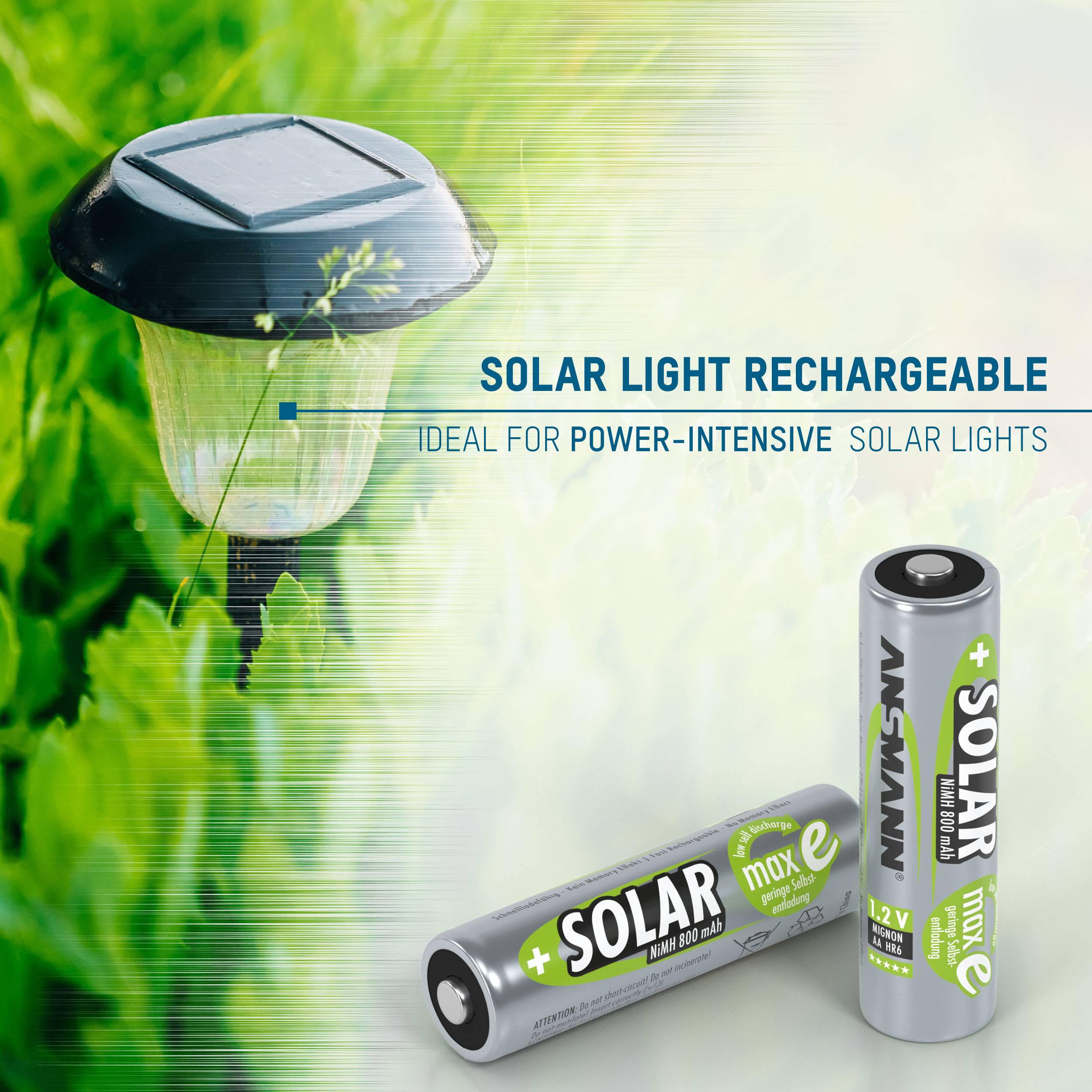 Solar lamp in the garden with two rechargeable batteries, suitable for high-performance solar lighting.