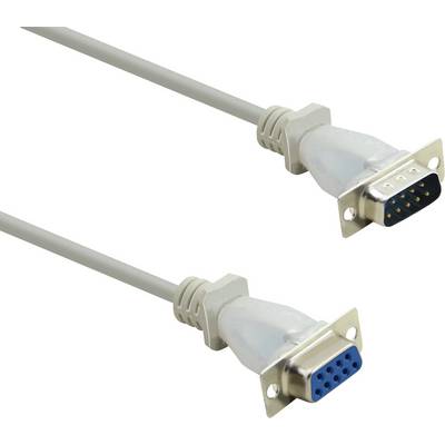 A serial cable with a male and a female D-Sub connector, suitable for connecting devices with serial interfaces.