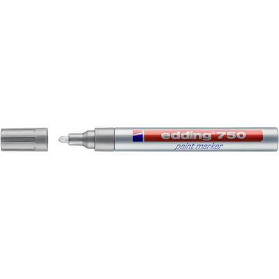 Silver Edding 750 paint marker with cap removed, showing the bullet tip and red label on the barrel.<br>
