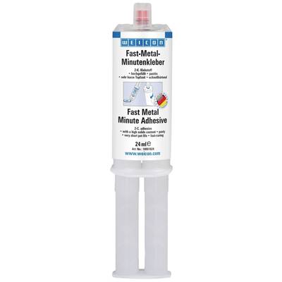 Double cartridge syringe with Weicon Fast-Metal minute adhesive, 2-component adhesive, transparent, quick-drying, 24 ml content.