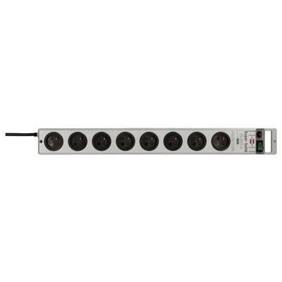 A silver Surge Guard power strip with ten black outlets and red indicator lights, labeled 'Super Solid' on the right end.