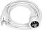 White power extension cord with a European plug on one end and a recessed female socket on the other.<br>