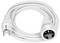 White power extension cord with European plug on one end and socket on the other, coiled on a white background.