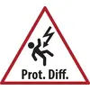 Warning sign with a person being struck by lightning and the text 'Prot. Diff.', indicating a protective differential electrical hazard.