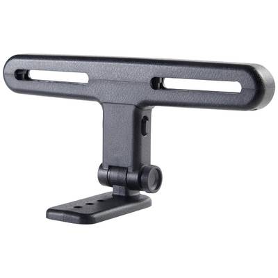 A black, T-shaped plastic stand with a flat base and two elongated slots at the top, suitable for mounting on surfaces.