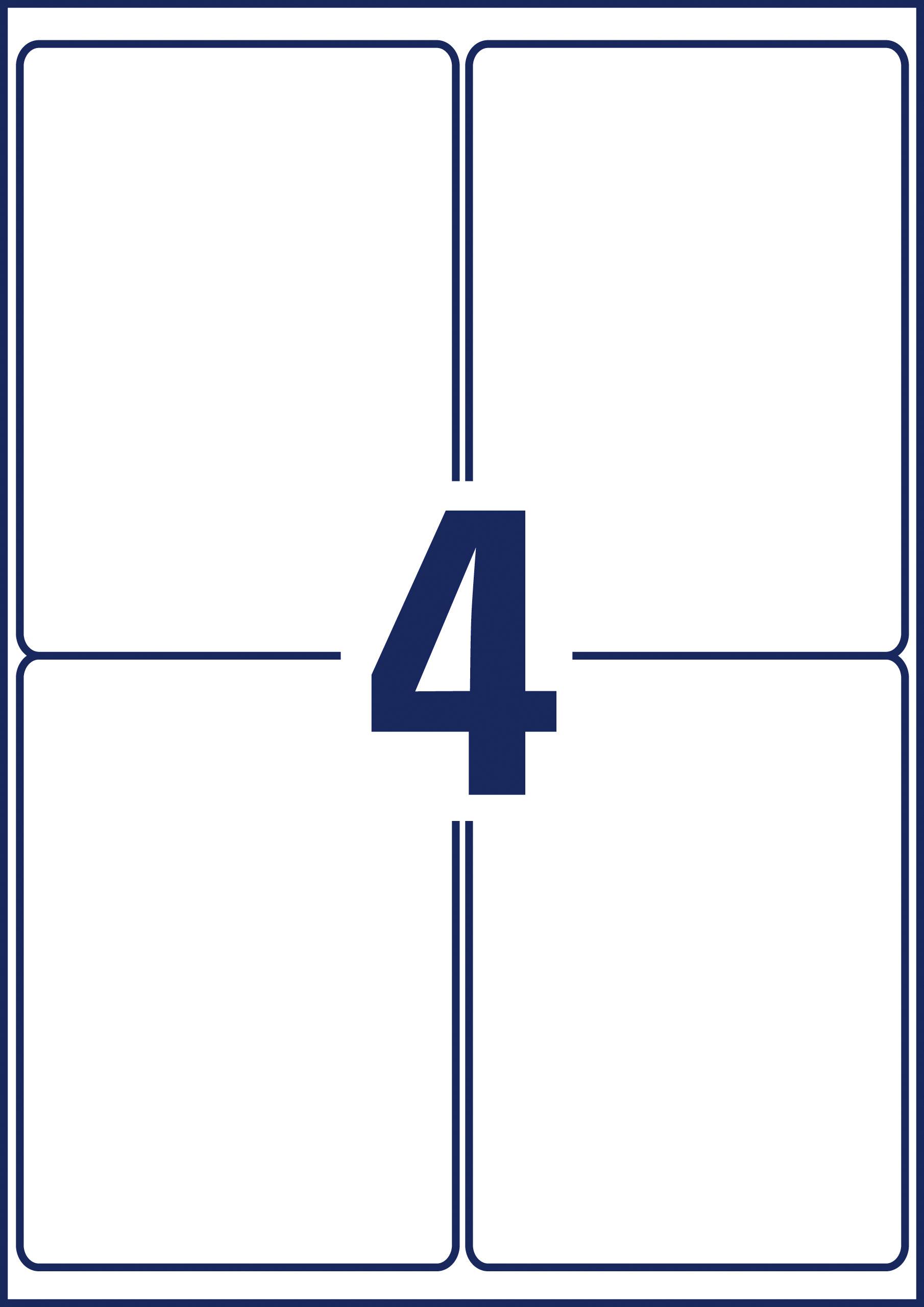 Card number four in blue on a white background, framed by four rectangles.