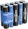 Ten black and blue AAA batteries by the brand 'Ansmann', labelled with 'Industrial Lithium' and 'German Quality Check'.