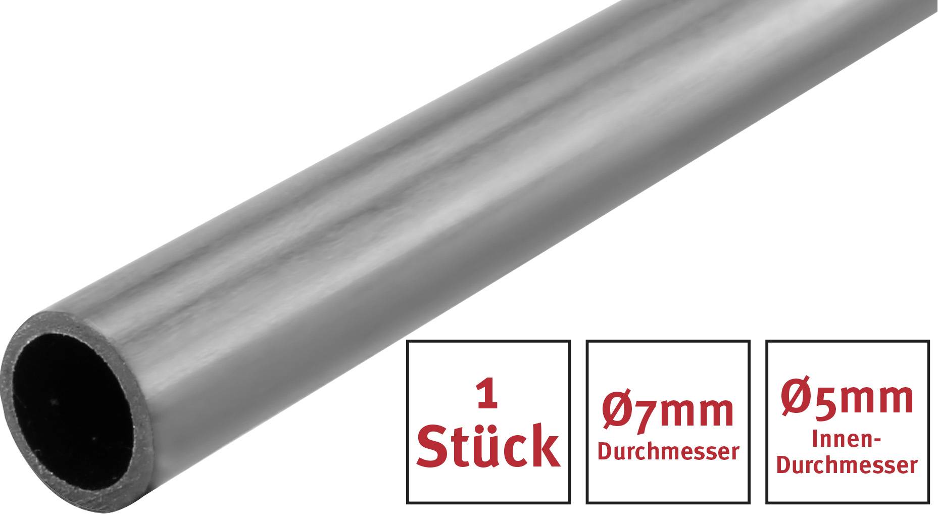 Steel tube, external diameter 7mm, internal diameter 5mm, one piece.