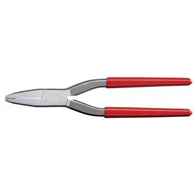 A combination pliers with red handles, primarily used for gripping and holding objects.