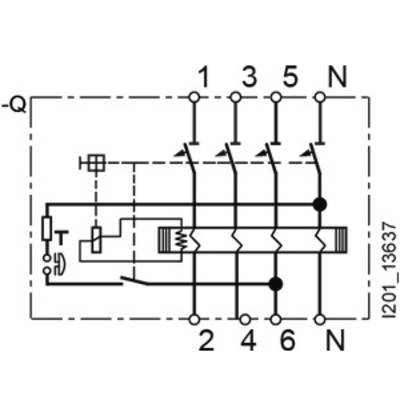 Circuit diagram shows an electrical circuit with three-phase connection and numbered contacts for electricity distribution.
