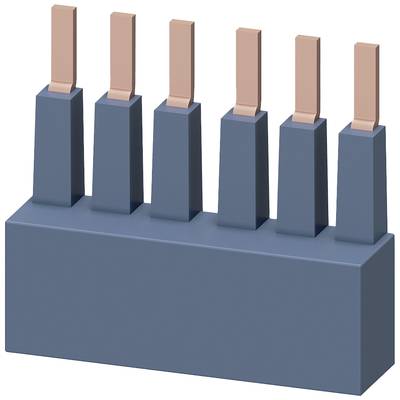 '3D representation of a vertical connector with six copper pins protruding from a blue base.'