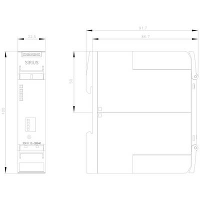 Technical drawing of a rectangular device with dimensions: 22.5 x 100 mm (front view) and 91.7 x 86.7 x 50 mm (side view).