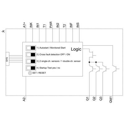 'Diagram shows a logical control for automation. Four logical options: Auto-start, Cross error detection, Sensor modes, and Start test.'