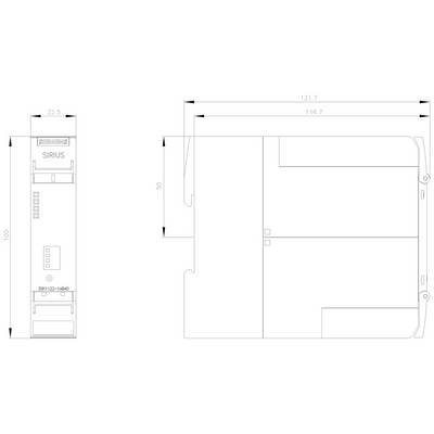 Technical drawing of an electronic device with dimensions: width 22.5 mm, height 100 mm. Details and spacing are visible.