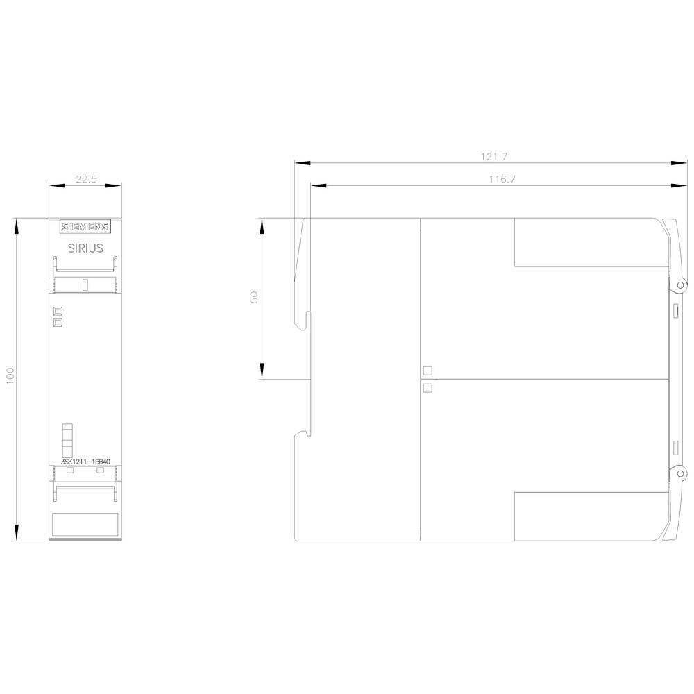 Technical drawing of an electronic device: Front and side view with dimensions in millimetres. Marking 'SIRIUS'.
