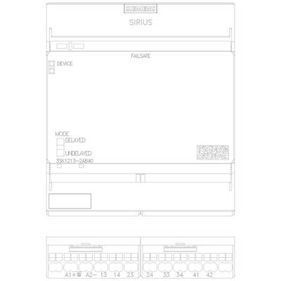Technical drawing of an electrical switching device titled 'SIRIUS'. Shows connection diagrams and mode settings for delayed and instantaneous operation.