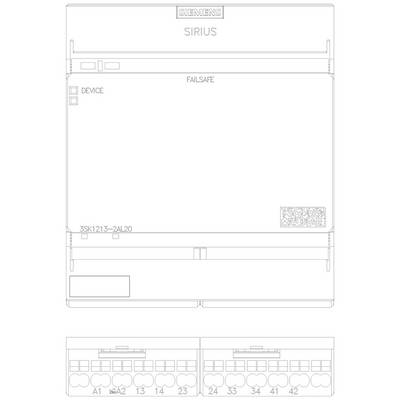 'Siemens Sirius' device diagram: Front view with connection points and device number '3SK1213-2AL20'. Includes failsafe and device indicators.