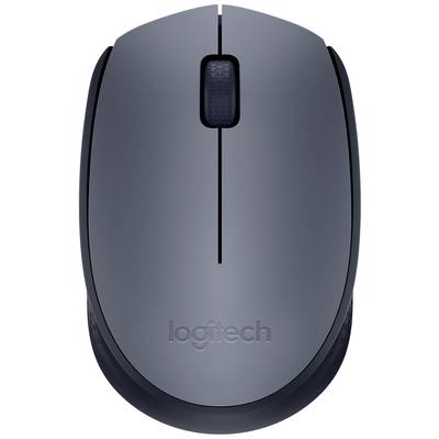 Grey wireless computer mouse with scroll wheel, photographed from above.
