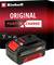 'Two Einhell Power X-Change batteries with LED charge level indicator and red casing.'