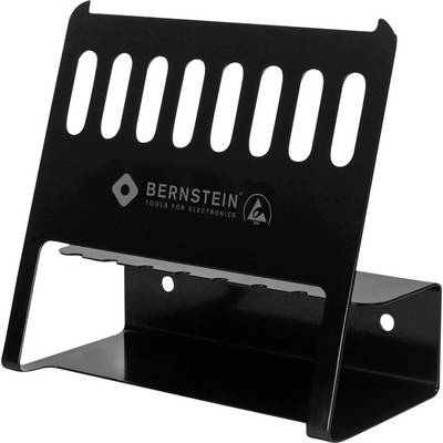 Black stand with slotted back, holding space below. Logo reads 'Bernstein Tools for Electronics'. Designed for organizing tools.