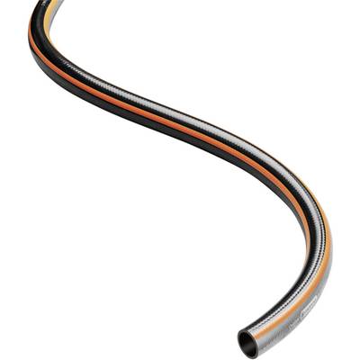 A flexible, black hose with orange and white stripes, curved in an S-shape.