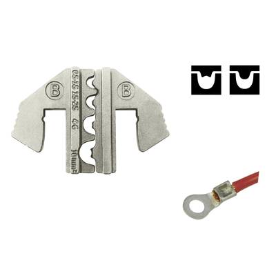 A cable lug connected to a red cable. A metal template with the inscription '0350 4526 46'. Two black L-shaped symbols.