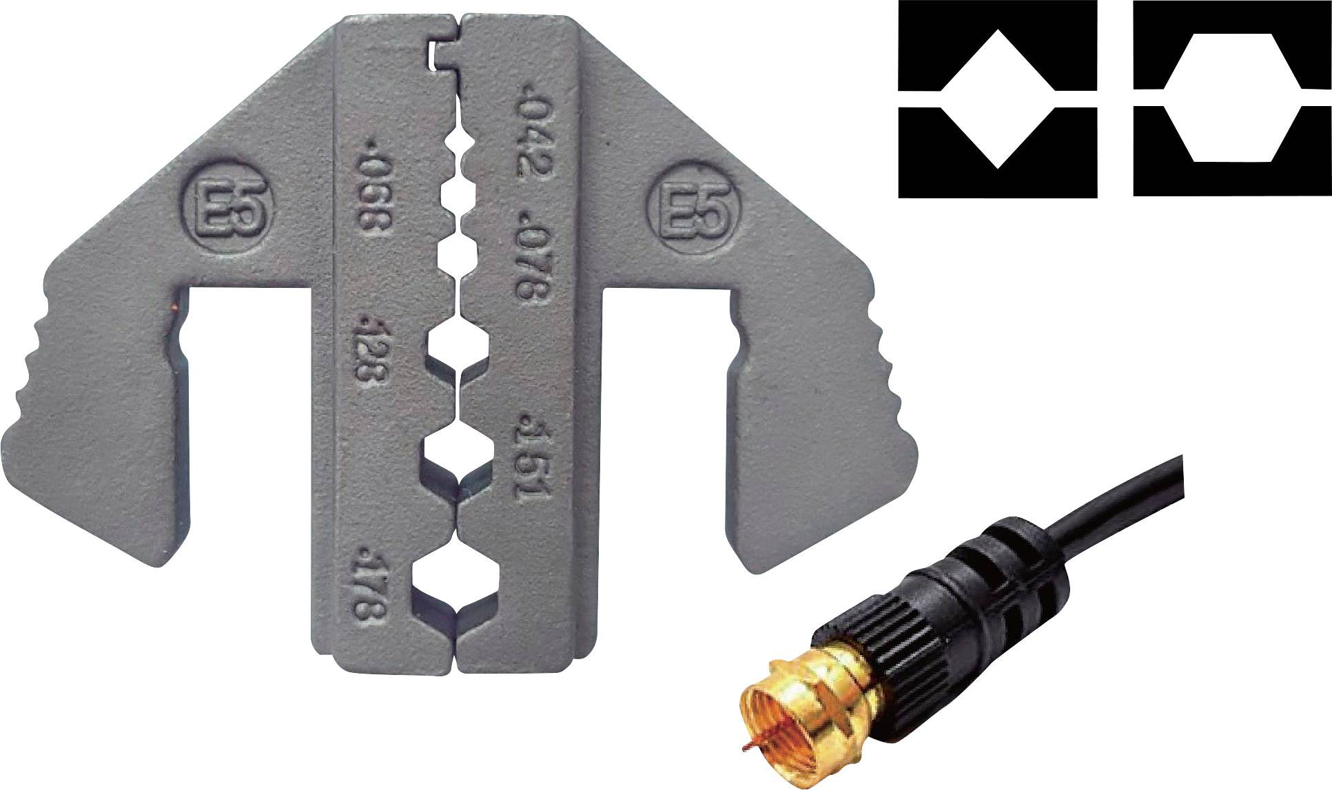 TOOLCRAFT PLE-0E5 Crimping Bits Suitable for: RG174, RG179, RG8218 Suitable for brand (pliers): TOOLCRAFT PZ-500-1