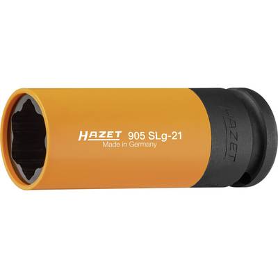 Orange hexagonal socket 'HAZET 905 SLg-21' with black end piece, 'Made in Germany'. Tool for mechanical work.