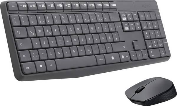 Logitech MK235 Radio Keyboard and mouse set Splashproof German, QWERTZ Black